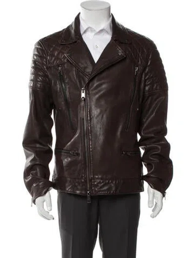 Pre-owned Allsaints Lamb Leather Moto Jacket In Burgundy