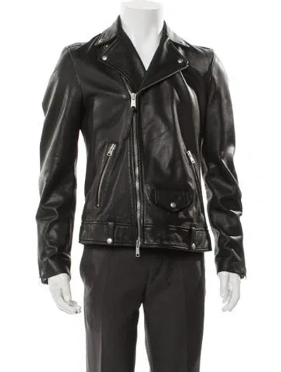Pre-owned Allsaints Lamb Leather Moto Jacket In Gray