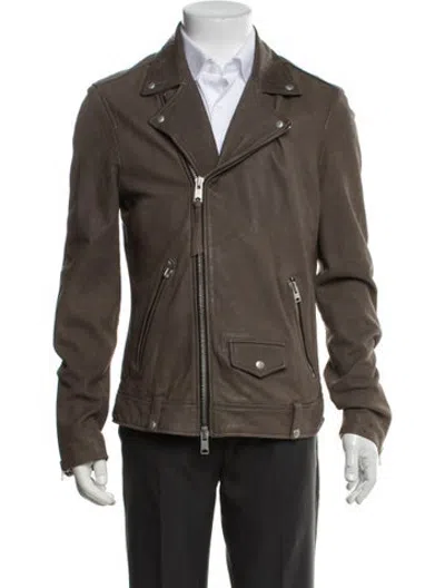 Pre-owned Allsaints Lamb Leather Moto Jacket In Neutrals