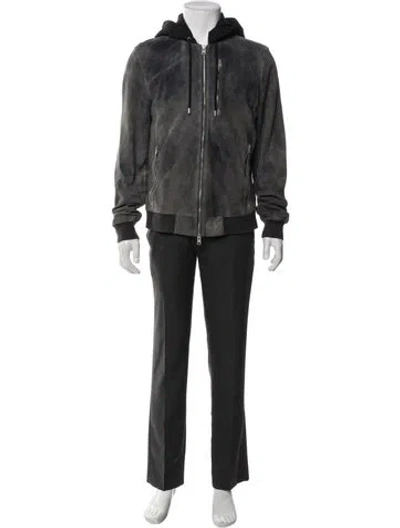 Pre-owned Allsaints Lamb Leather Parka In Gray