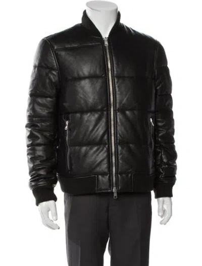 Pre-owned Allsaints Lamb Leather Puffer Coat In Gray