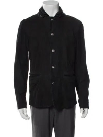 Pre-owned Allsaints Lamb Leather Utility Jacket In Blue