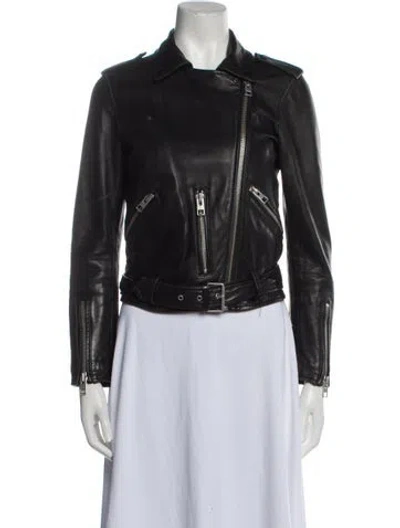 Pre-owned Allsaints Lambskin Biker Jacket In Black