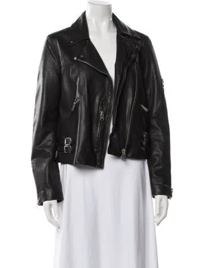 Pre-owned Allsaints Lambskin Biker Jacket In Black