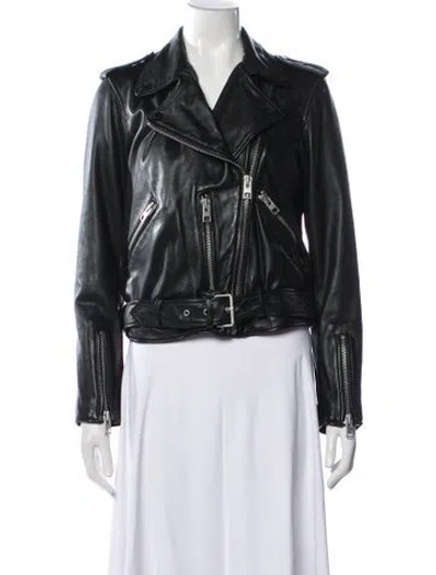 Pre-owned Allsaints Lambskin Biker Jacket In Black