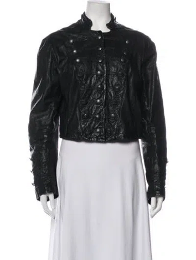 Pre-owned Allsaints Lambskin Biker Jacket In Black