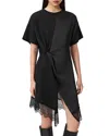 Allsaints Womens Black Lana Lace-embroidered Short-sleeve Cotton Mini Dress In Black