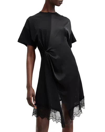 Allsaints Lana Lace-trimmed Knot-detail Mini Dress In Black