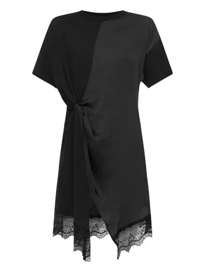 Allsaints Lana Lace-trimmed Knot-detail Mini Dress In Black