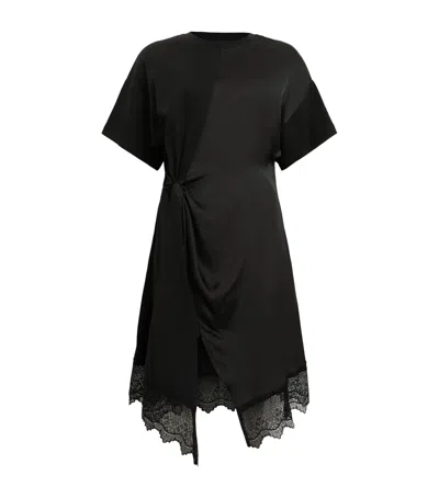 Allsaints Lana Lace-trimmed Knot-detail Mini Dress In Black