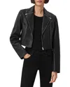Allsaints Womens Black Landers Cropped Leather Biker Jacket In Black