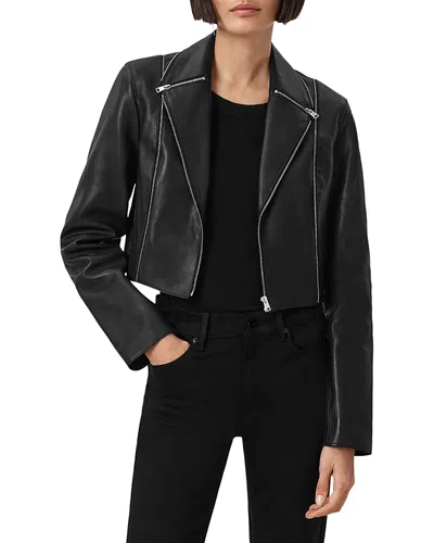Allsaints Landers Leather Biker Jacket In Black