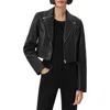Allsaints Womens Black Landers Cropped Leather Biker Jacket In Black