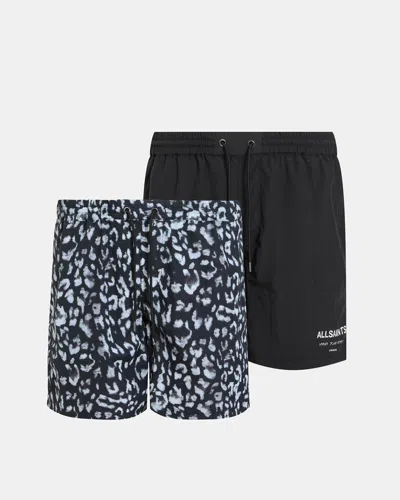 Allsaints Lani Swim Shorts 2 Pack In Jet Blk/jet Blk