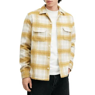 Allsaints Lapse Plaid Fleece Overshirt In Yellow
