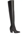 Allsaints Womens Black Lara Pointed-toe Leather Heeled Over-the-knee Boots In Black