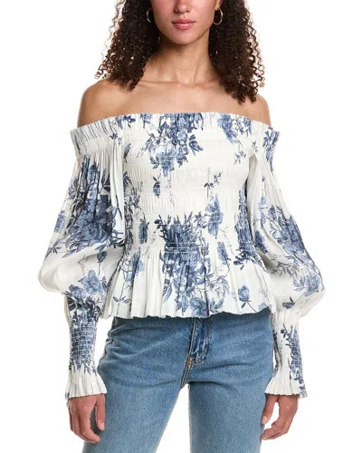 Allsaints Lara Dekorah Linen & Silk-blend Top In Blue
