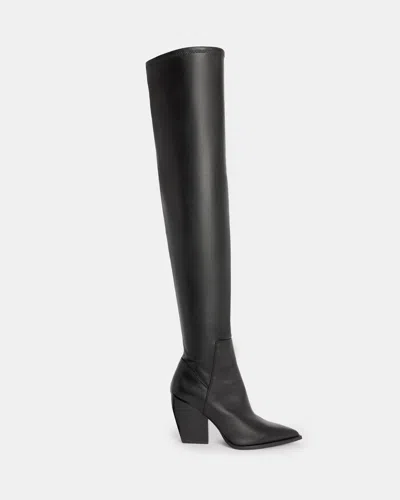 Allsaints Womens Black Lara Pointed-toe Leather Heeled Over-the-knee Boots