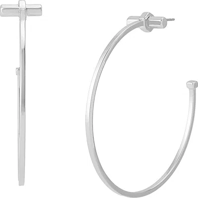 Allsaints Large Bolt Hoop Earrings In Shiny Rhodium