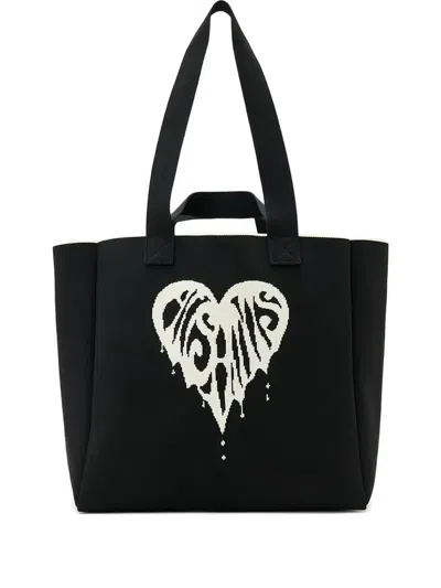 Allsaints Large Izzy Heart-print Tote Bag In Black