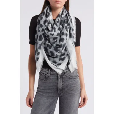 Allsaints Large Leppo Fringe Square Scarf In Gray/white