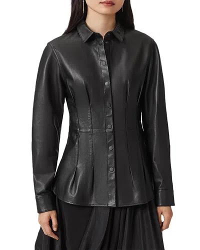 Allsaints Larson Lea Leather Shirt In Black