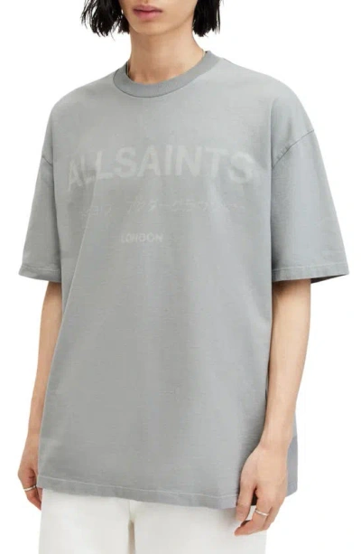 Allsaints Laser Crew Neck Logo Oversized T-shirt In Skyline Grey