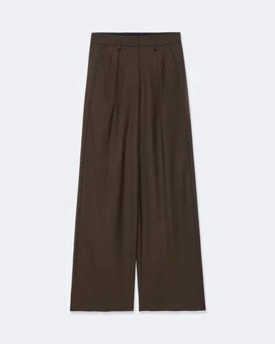 Allsaints Laura Double-pleat Relaxed Wool-blend Pants In Brown