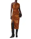 Allsaints Womens Ania Rust Brow Laura One-shoulder Silk-blend Midi Dress