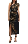 Allsaints Laura Silk Blend One Shoulder Maxi Dress In Charm Black