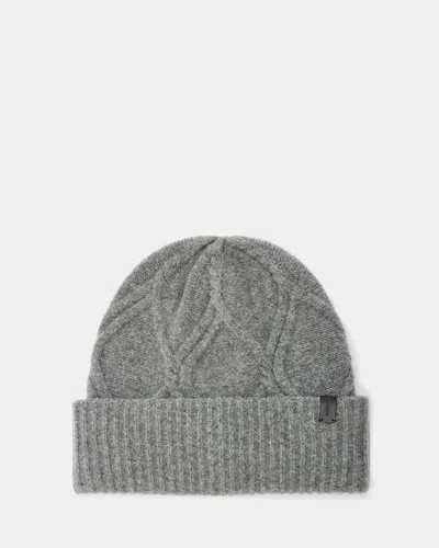 Allsaints Laurie Cable Knit Brushed Wool Beanie In Grey Marl