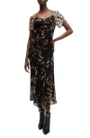 Allsaints Womens Kateri Black Lea Floral-print Short-sleeve Woven Midi Dress