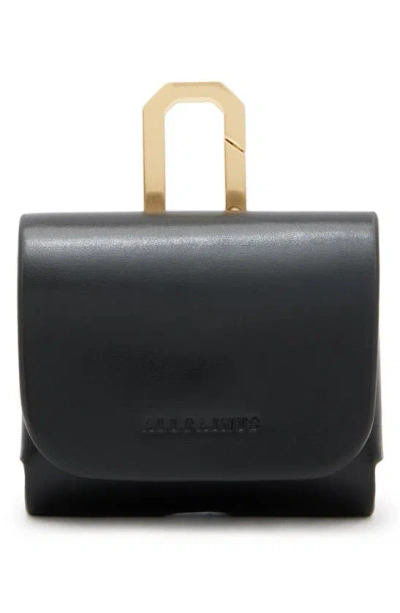 Allsaints Logo-debossed Leather Airpod Case In Black