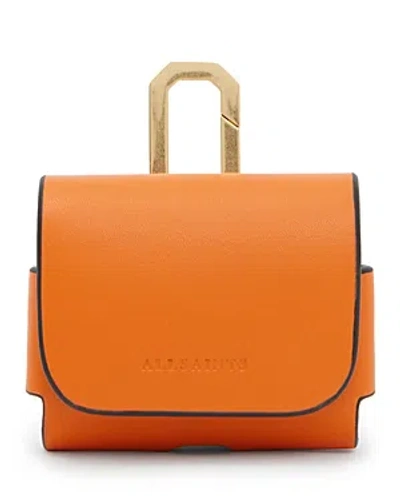 Allsaints Leather Airpods Case In Orange