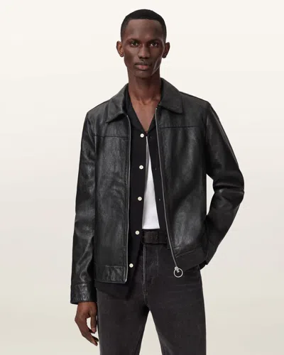Allsaints Leather Alkan Zip Up Two Tone Leather Jacket In Black