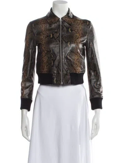 Pre-owned Allsaints Leather Animal Print Biker Jacket In Multi