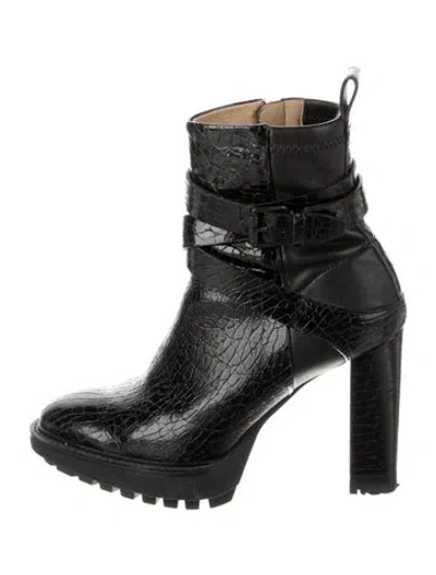 Pre-owned Allsaints Leather Animal Print Boots In Black