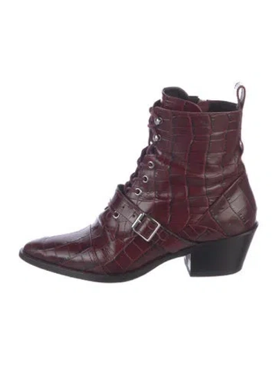 Pre-owned Allsaints Leather Animal Print Boots In Burgundy