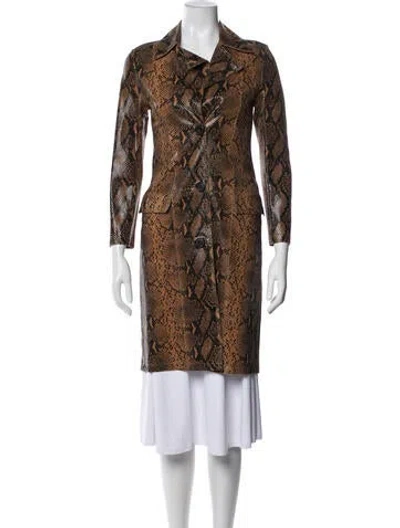 Pre-owned Allsaints Leather Animal Print Coat In Brown
