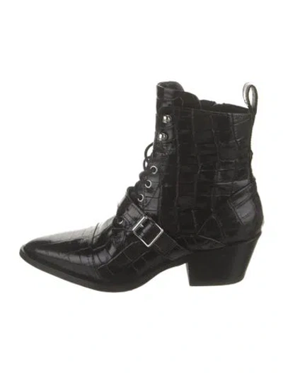 Pre-owned Allsaints Leather Animal Print Lace-up Boots In Black