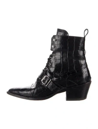 Pre-owned Allsaints Leather Animal Print Lace-up Boots In Black