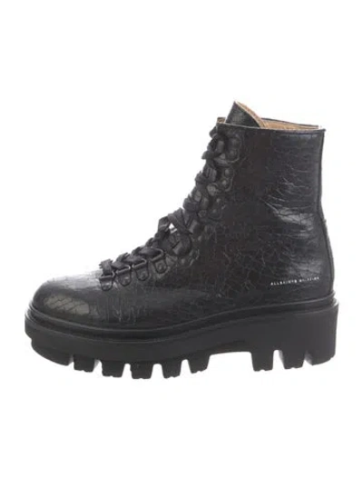 Pre-owned Allsaints Leather Animal Print Lace-up Boots In Black
