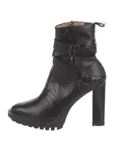 Pre-owned Allsaints Leather Animal Print Moto Boots In Black