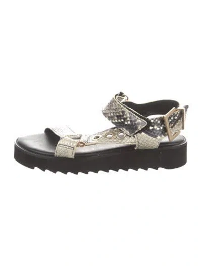 Pre-owned Allsaints Leather Animal Print Sandals In Black
