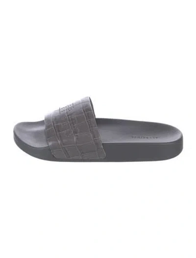 Pre-owned Allsaints Leather Animal Print Slides In Gray