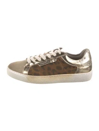 Pre-owned Allsaints Leather Animal Print Sneakers W/ Tags In Gold