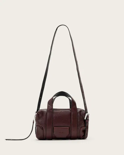 Allsaints Leather Ares Grain Compact Crossbody Bag In Burgundy