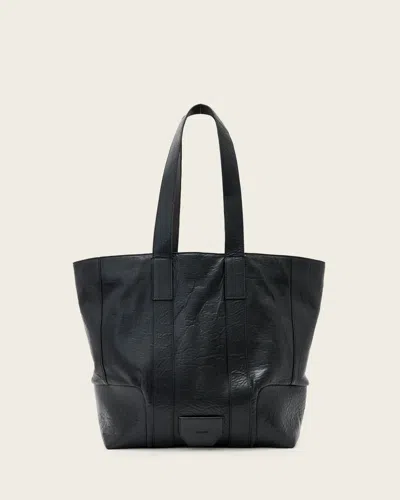 Allsaints Leather Ares Grain Leather Open Tote Bag In Black