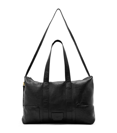 Allsaints Ares Large Grained Leather Holdall Tote In Black