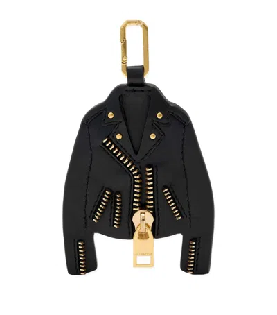 Allsaints Leather Balfern Jacket Keyring In Black